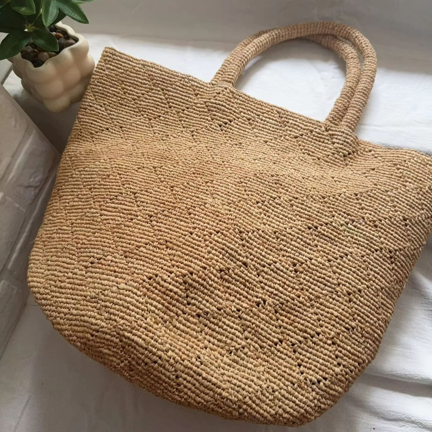 Women'S Raffia Bags - Bolso de playa de rafia tejido